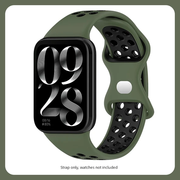 Redmi Watch 4 Silikon Kordon - Çift Renkli Zeytin Yeşili ve Siyah