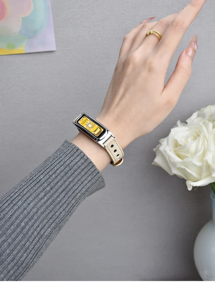 Huawei Glory 4/5 Deri Akıllı Saat Kordonu - Siyah Metalik Siyah Çerçeve - Resim 9