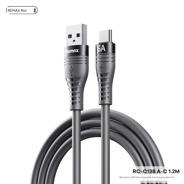 66W Tam Uyumlu Hızlı Şarj Data Kablosu RC-C138 A-C 1.2M - Koyu Gri