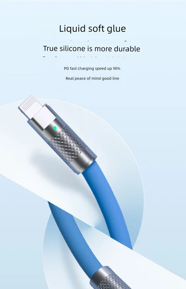 USB-C - Lightning Hızlı Şarj Kablosu - 1m - Kırmızı Turuncu + Gök Mavisi - 6