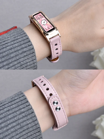 Huawei Glory 4/5 Deri Akıllı Saat Kordonu - Siyah Metalik Siyah Çerçeve - Resim 3