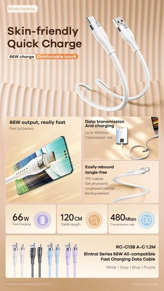 15W Hızlı Şarj 3in1 Kablo RC-C151 A-M+L+C 1.2M - Koyu Gri - 7