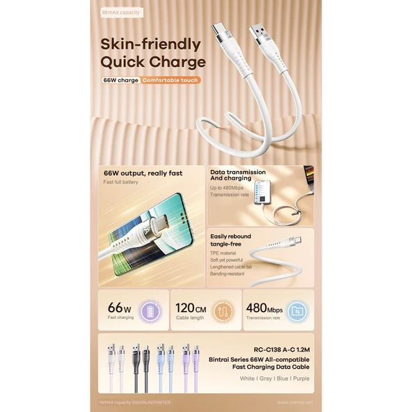 15W Hızlı Şarj 3in1 Kablo RC-C151 A-M+L+C 1.2M - Koyu Gri - 2