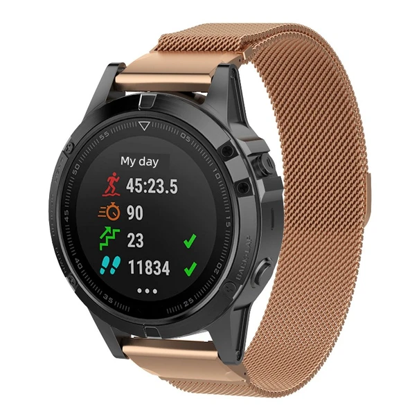 Garmin Fenix 7/6/5 22mm Üç Bilyalı Çelik Kordon - Rose Gold - Resim 4