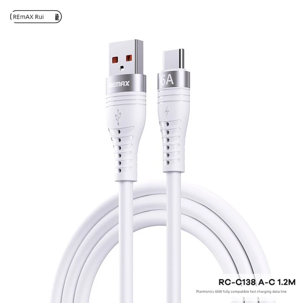 66W Tam Uyumlu Hızlı Şarj Data Kablosu RC-C138 A-C 1.2m - Beyaz