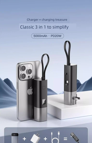 5000mAh Taşınabilir Şarj Aleti - Grafit Siyahı - Type-C - 20W Hızlı Şarj - 7