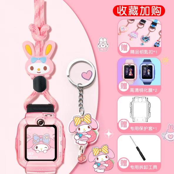 Huawei 5 New Yao Karikatür Kordonlu Şeffaf Kılıf Temperli Film - Melody Pembe İp