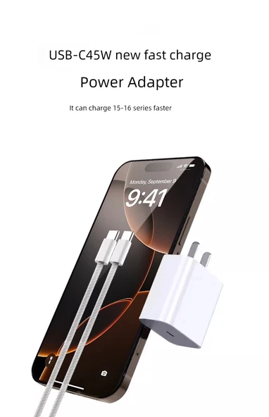 45W Hızlı Şarj Başlığı + 45W Çift C Hızlı Şarj Kablosu 2.0m - 7