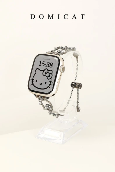 Apple Watch 46MM iwatch10 Siyah Hello Kitty Metal Kordon