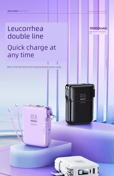 10000mAh Taşınabilir Şarj Aleti - Moonlight Beyazı - Fişli, Standlı, Dört Çıkışlı - 7