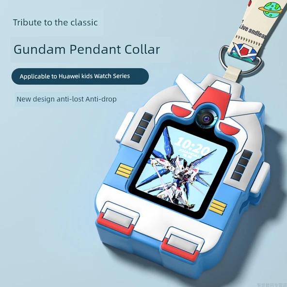 Huawei Çocuk Saati 3S Uyumlu Gundam Desenli Koruyucu Kılıf, 2 Ekran Koruyucu, Sıvı ve Çizgi Film Gundam Kordon