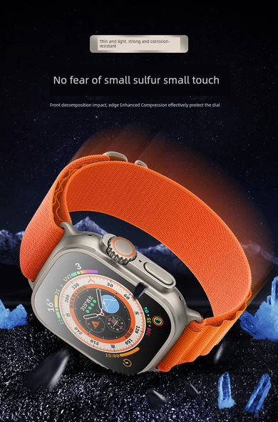 Apple Watch Ultra Ekran Koruyucu - Görünmez Çerçeve + 9D Mavi Temperli Cam Film - 10