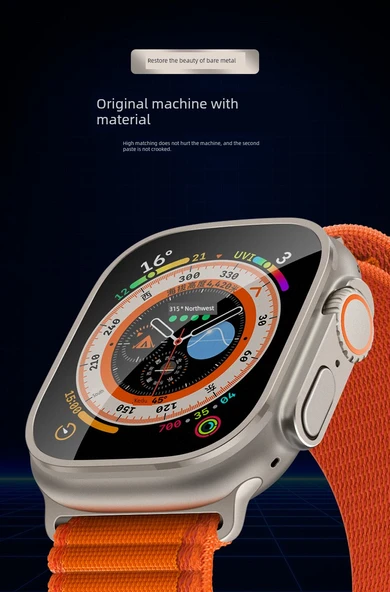Apple Watch Ultra Ekran Koruyucu - Görünmez Çerçeve + 9D Mavi Temperli Cam Film - 9