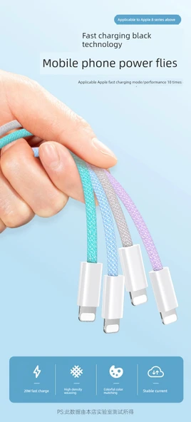 Apple Lightning USB-A Kablo 1m - Gök Mavisi - USB Sertifikalı (2'li Paket) - 6