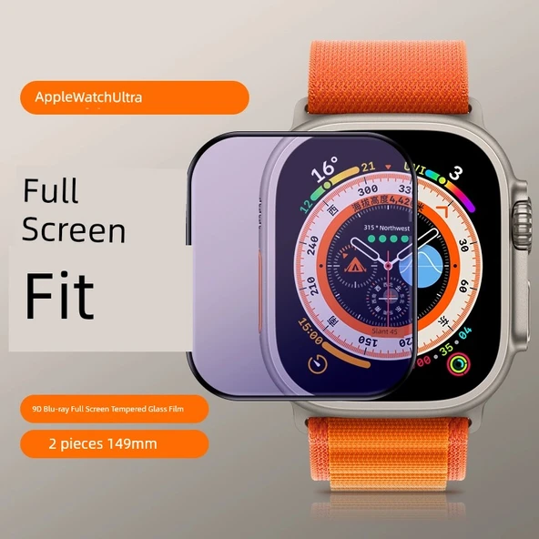 Apple Watch Ultra 9D Blu-ray Tam Ekran Temperli Cam Film - 2'li Paket