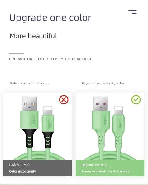 iPhone Hızlı Şarj Data Kablosu - 1 Metre - Matcha Yeşili - Tekli Paket - 7