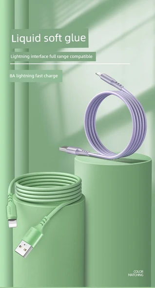 iPhone Hızlı Şarj Data Kablosu - 1 Metre - Matcha Yeşili - Tekli Paket - 8