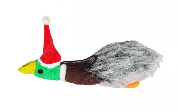Noel Şapkalı Ördek Şekilli Köpek Peluş Oyuncak 24x7 cm
