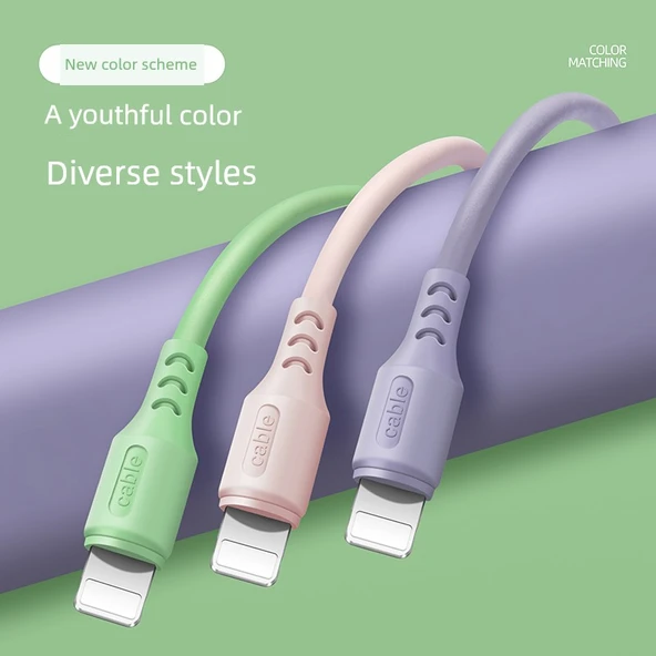 iPhone Hızlı Şarj Data Kablosu - 1 Metre - Matcha Yeşili - Tekli Paket - 3