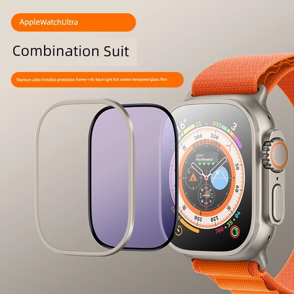 Apple Watch Ultra Ekran Koruyucu - Görünmez Çerçeve + 9D Mavi Temperli Cam Film