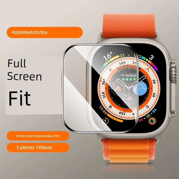 Apple Watch Ultra 9D Tam Ekran Temperli Cam Film - 3'lü Paket