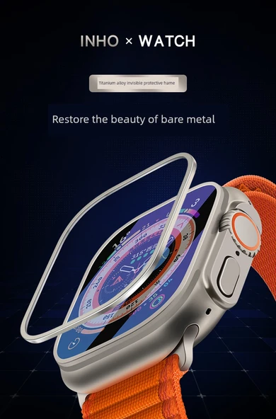 Apple Watch Ultra Ekran Koruyucu - Görünmez Çerçeve + 9D Mavi Temperli Cam Film - 7