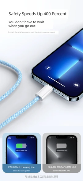Apple Lightning USB-A Kablo 1m - Gök Mavisi - USB Sertifikalı (2'li Paket) - 10