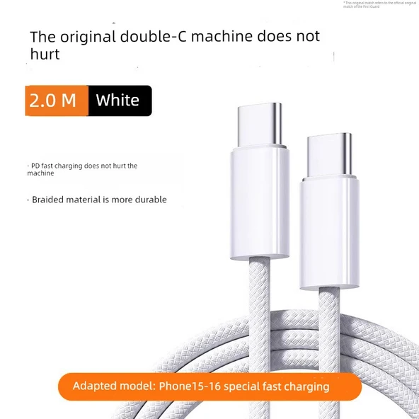 iPhone 15/16 USB-C - USB-C Carplay Örgülü Şarj Kablosu 2.0m (Model 1)