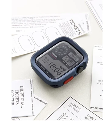Apple Watch 45mm Koyu Mavi Düz Kenar Yumuşak Kılıf ve Su Jeli Film