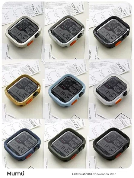 Apple Watch 44mm Elektro Kaplama Altın Düz Kenar Yumuşak Kılıf ve Su Jeli Film - 6