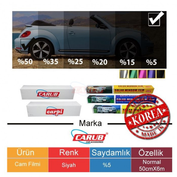 Carub Cam Filmi 50Cmx 6M Koyu Siyah Oto Balkon Ev Ofis Cam Filmi - 2