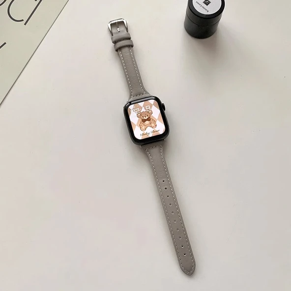 Huawei Fit-3 Uyumlu Deri Akıllı Saat Kordonu - İğne Tokalı Fil Gri