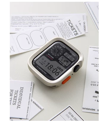 Apple Watch 41mm Yıldız Işığı Rengi Düz Kenar Yumuşak Kılıf ve Su Jeli Film