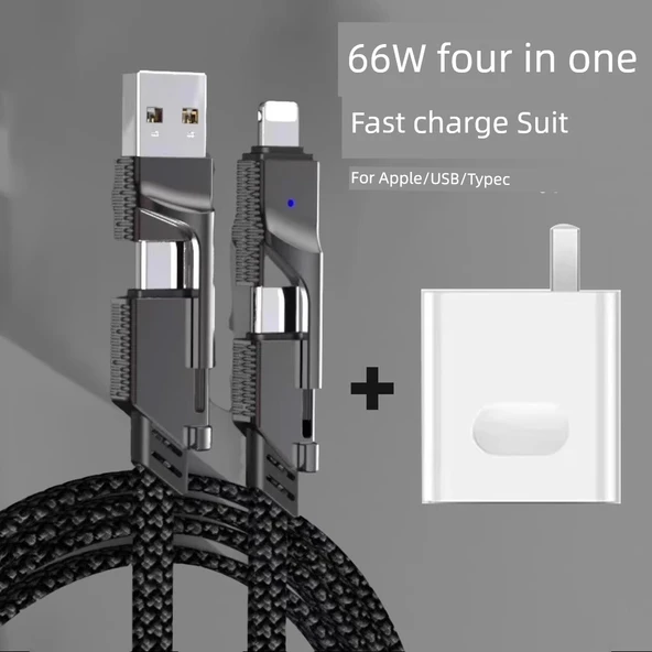 66W Süper Hızlı Şarj 4'ü 1 Arada Data Kablosu 2m - USB Şarj Başlıklı
