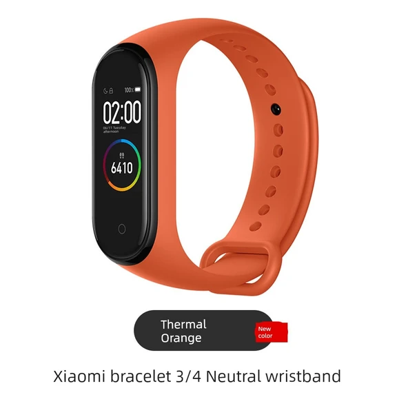 Xiaomi Mi Band 3/4 Metal Tokalı Silikon Yedek Kayış - Termal Turuncu