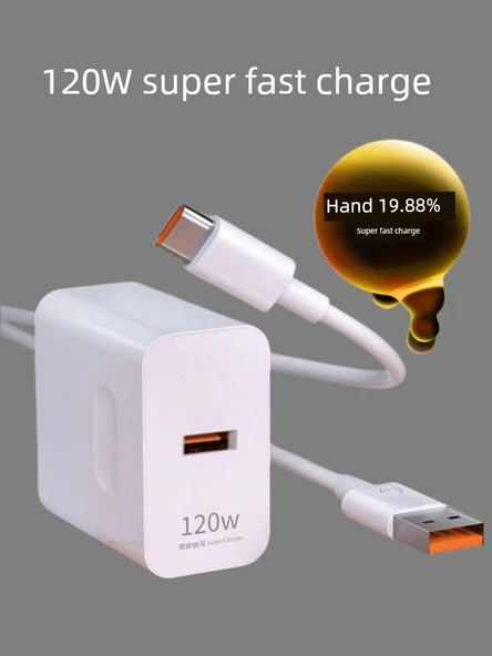120W Süper Hızlı Şarj Başlığı + 6A Süper Hızlı Şarj Kablosu 1.5 m - 2