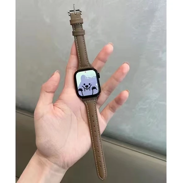 Huawei Fit-1 Uyumlu Deri Akıllı Saat Kordonu - Tokalı Kavrulmuş Kahverengi