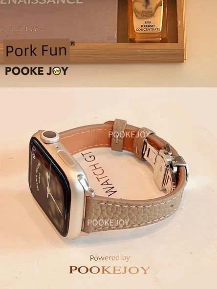 Apple Watch 44mm (4~6. Nesil/SE) Uyumlu Pembe Deri Kordon - 3