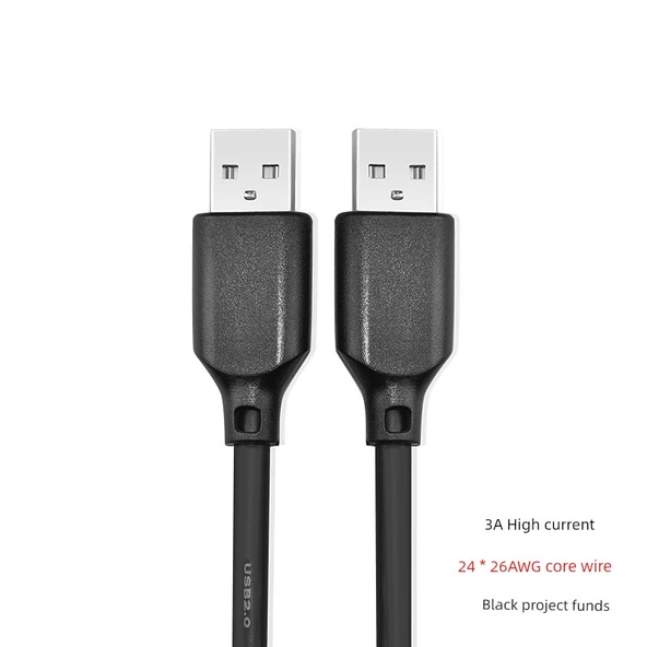 USB 2.0 Erkek Erkek Data Kablosu - 2 Metre - Siyah - 3A