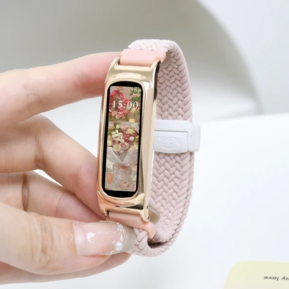 Honor Band 4R/5B Elastik Manyetik Tokalı Kordon - Pembe Rose Gold Kutulu