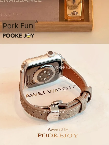 Apple Watch 41mm (7~9. Nesil) Uyumlu Pembe Deri Kordon - 5