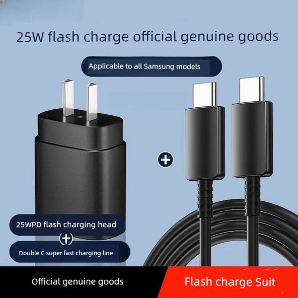 25W Süper Hızlı Şarj Aleti - 1.5m Çift C Kablolu (2. Model)