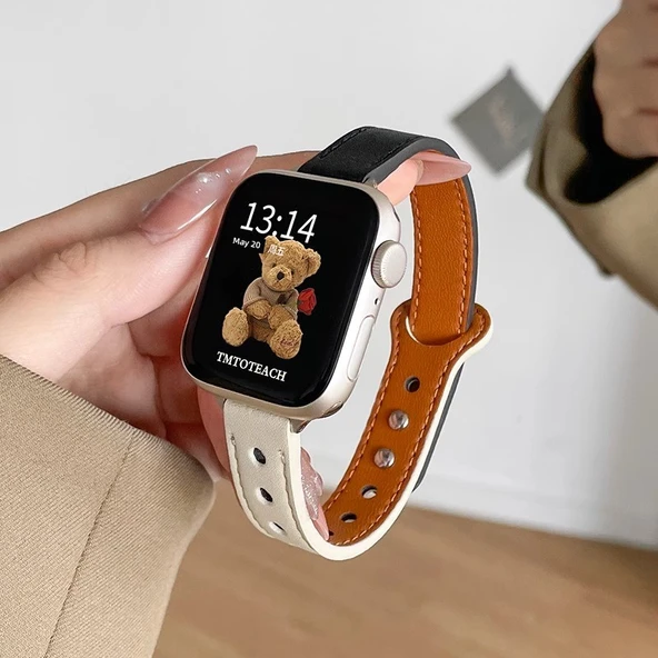 Xiaomi Bracelet 7Pro Uyumlu Çift Çivili Krem Beyaz Siyah Kayış