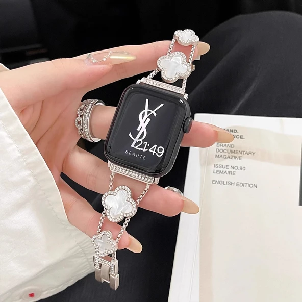 vivo WATCH 1 [46mm] için Metal Yonca Desenli Kordon - Renkli Sedef Yıldızlar Arası