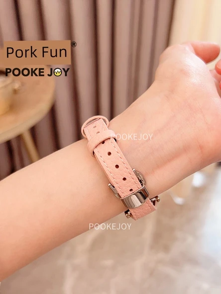 Apple Watch 41mm (7~9. Nesil) Uyumlu Pembe Deri Kordon - 4
