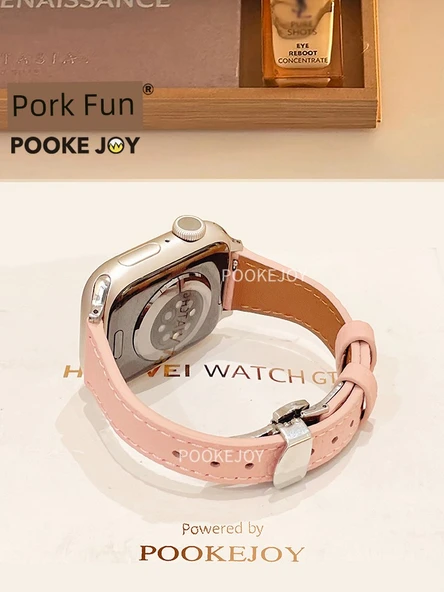 Apple Watch 41mm (7~9. Nesil) Uyumlu Pembe Deri Kordon - 6