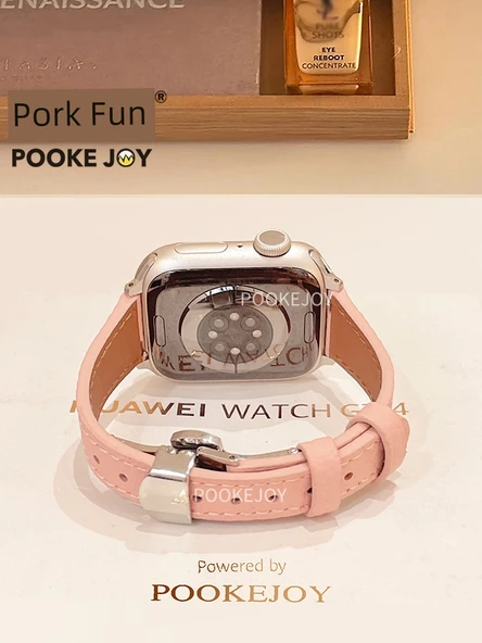Apple Watch 41mm (7~9. Nesil) Uyumlu Pembe Deri Kordon - 2