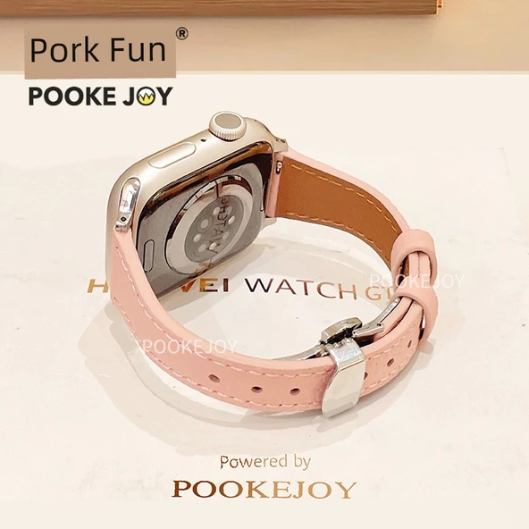 Apple Watch 40mm (4~6. Nesil/SE) Uyumlu Pembe Deri Kordon