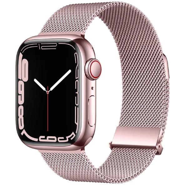 Apple Watch 1/2/3 (38mm) Milanese Kordon - Gül Pembesi + Ekran Koruyucu
