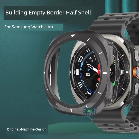 Samsung Watch Ultra Uyumlu Titanyum Gri Kılıf - Beyaz Desenli + 2 Ekran Koruyucu Film